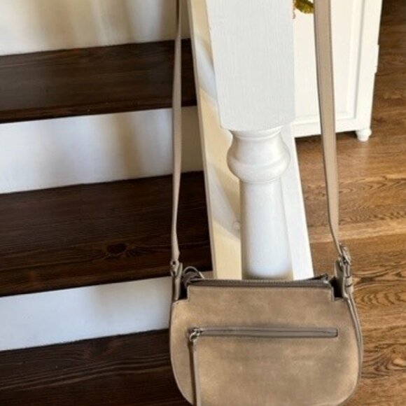 All Saints Mori Suede Crossbody in Taupe - Picture 5 of 7